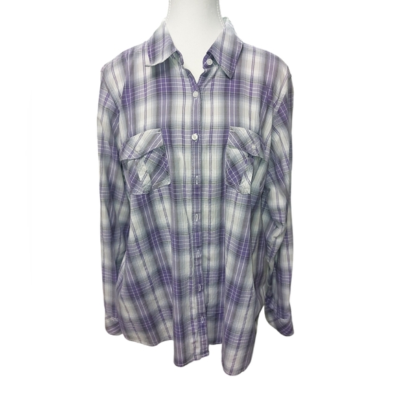 Sonoma Plaid Long Sleeved Button Down Shirt Plus Size 1X - Picture 1 of 5